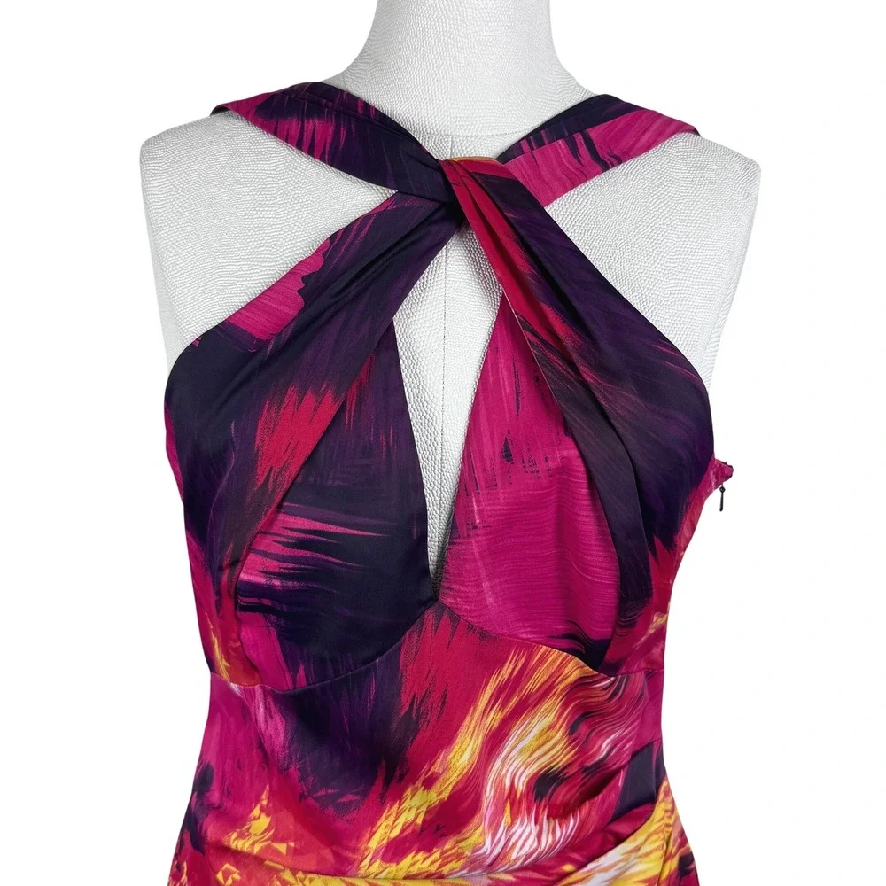 Karen Millen Women's Abstract Print Crisscross‎ Halter Neck Sheath Dress Size 10